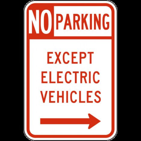 No Parking Except Electric Vehicle Sign Right Arrow